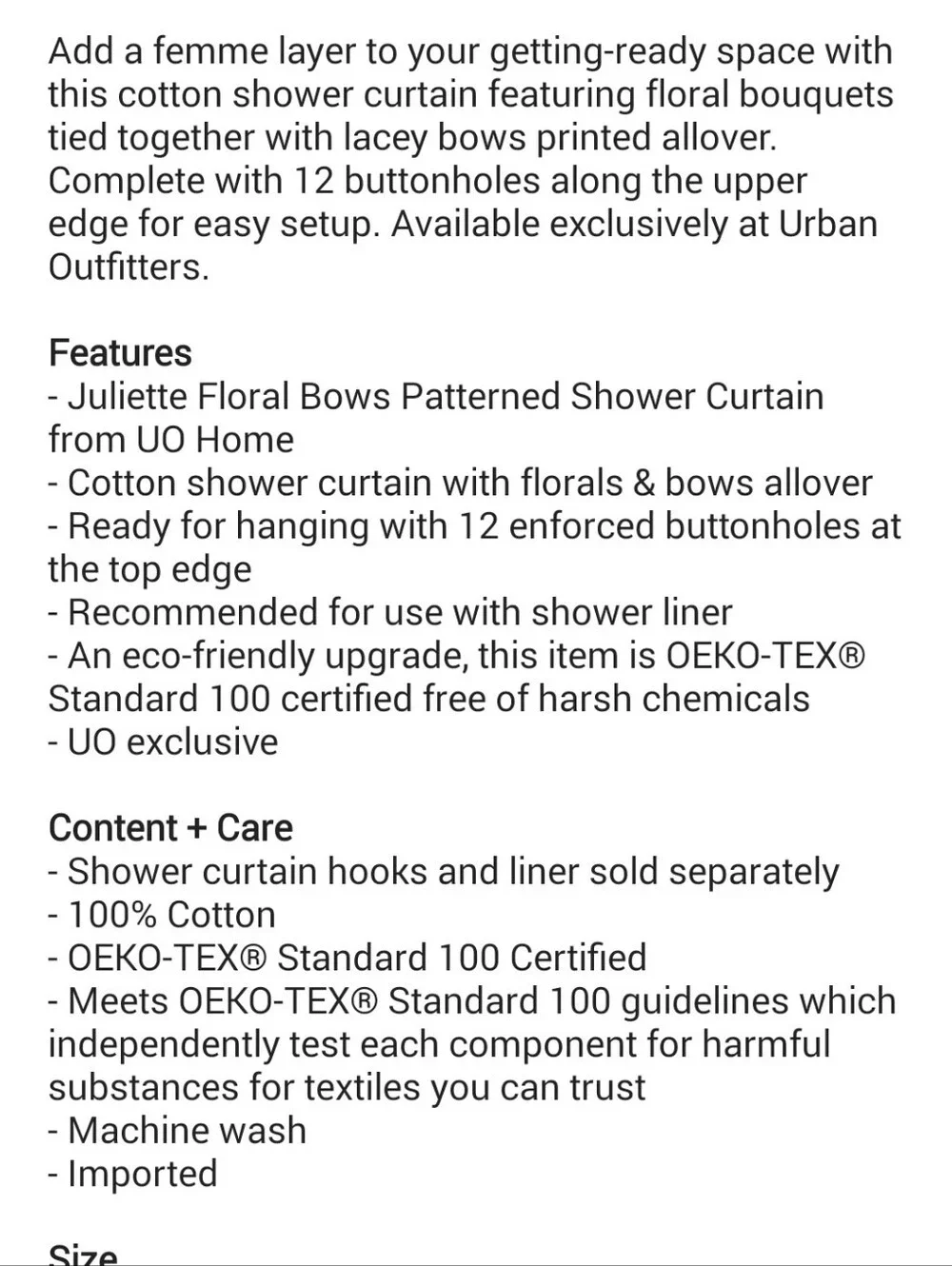Juliette Bow Floral Blue Urban Outfitters Home Shower Curtain Standard Size 🆕